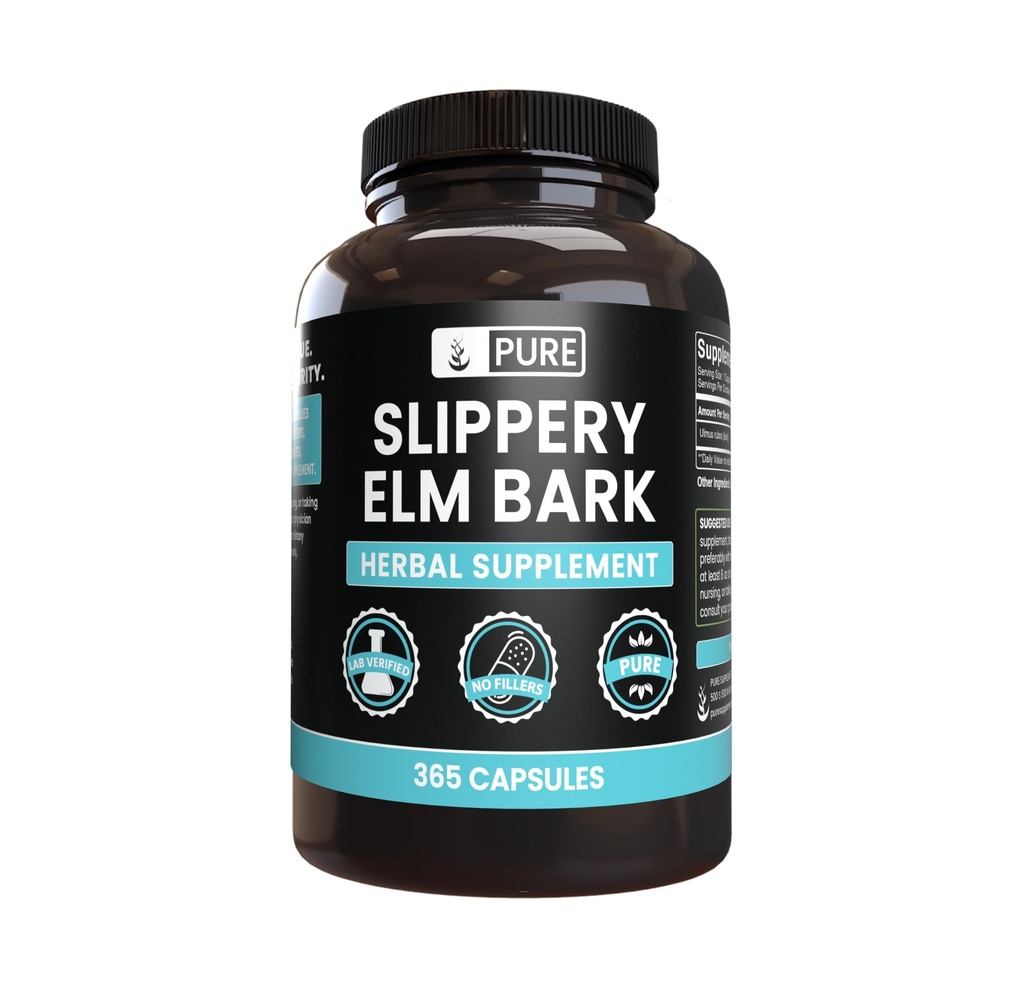 Rene opprinnelige ingredienser Slippery Elm Bark (365 kapsler) Ingen magnesium eller ris fyllstoffer, alltid ren, Lab verifisert
