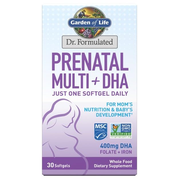 Livshage Dr. Formulert Prenatal Multi + DHA med Folate & jern for mammas ernæring og babys utvikling, 30 greve