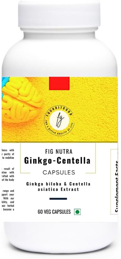 FiG Nutra 'Ginkgo-Centella' Kapsler | Brain Health Supplement for fokus og hukommelse | Kraftig blanding av Ginkgo biloba Leaf Extract og Centella asiatica Leaf Extract | 60 Veg Kapsler