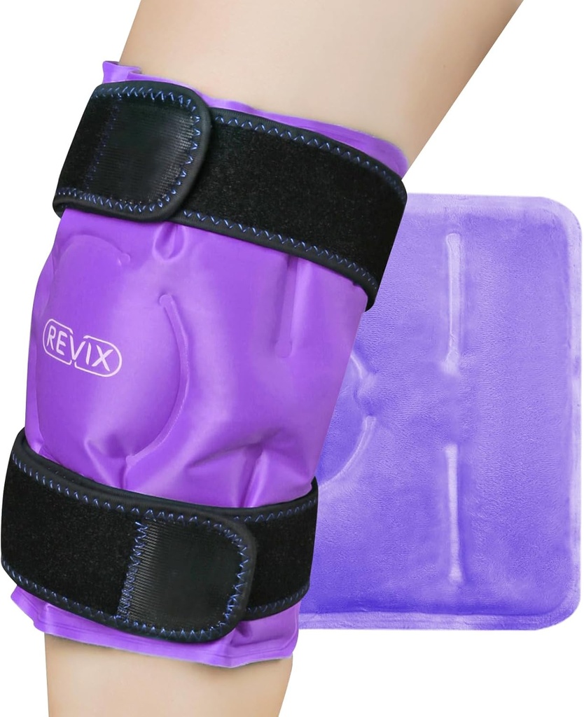 REVIX Knee Ice Pack for skadeskader Reusable, Gel Ice Wrap with Cold Compress Therapy for hevelse, Bruises, skader, ledgikt, håndfri anvendelse