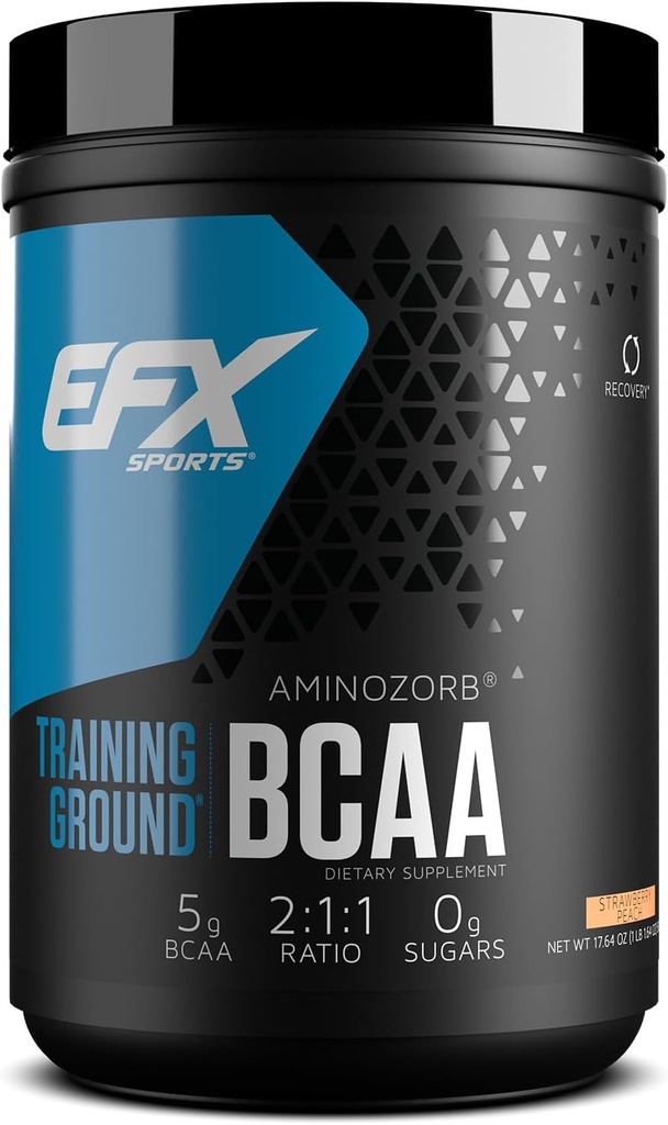 EFX Sports Trening Ground BCAA | Fullstendig stabile, svært løselige Aminosyrer Supplement | Pre, Intra, eller post trening | Sukkerfri | 500 gram (Strawberry Peach)
