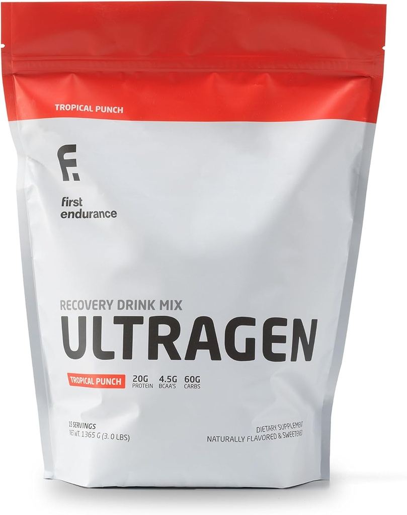 FØRSTE ENDURANCE Ultragen Trening Recovery Drink Powder, Protein Mix, Øker Energi, Akselererer Recovery | Tropisk Punch, 15 Serveringer
