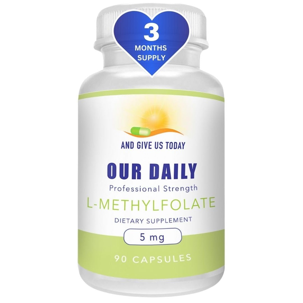 Våre daglige Vites L-Metylfolat 5 mg / 5000mg Maks styrke aktiv folat, 5-MTHF, Fyller gratis, Glutenfri, Ikke-GMO, Vegetariske kapsler 90 greve (3 måneders forsyning)