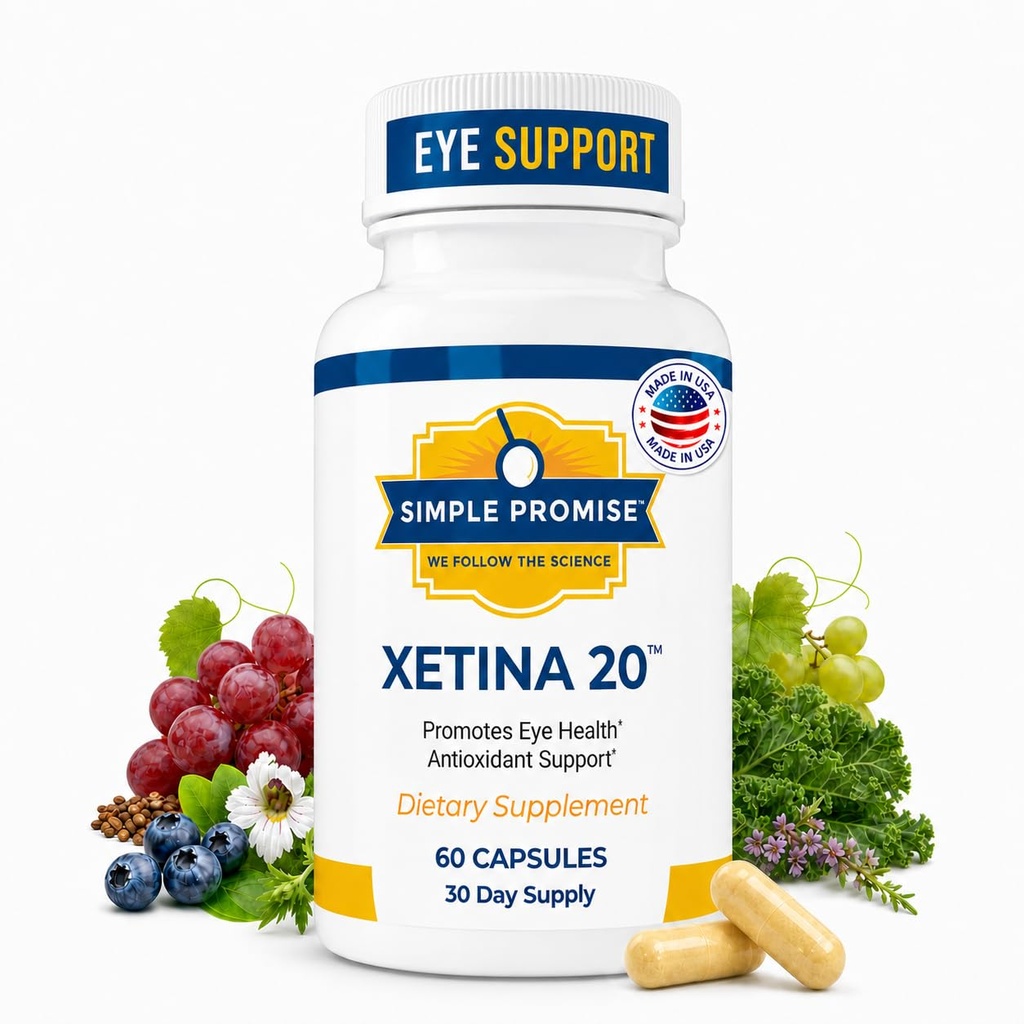 Enkel løfte - Xetina 20TM Lutein og Zeaxanthin kosttilskudd - Viktig støtte for øyehelse med vitaminer E, Eyebright, Sink, Grape Seed Extract, Rutin & Bilberry - 60 kapsler