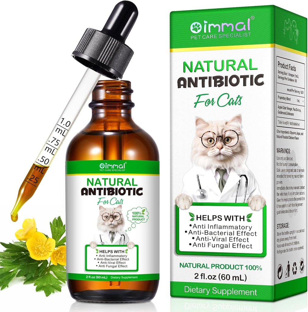 Antibiotika for katter, Premium Cat Antibiotika Supplemen, Naturlig Antibiotika for katter, Kjæledyr kosttilskudd, Katt Antibiotika støtter immun & katter Allergi Relief, Katter Multivitamin - 2 Fl Oz / 60ML