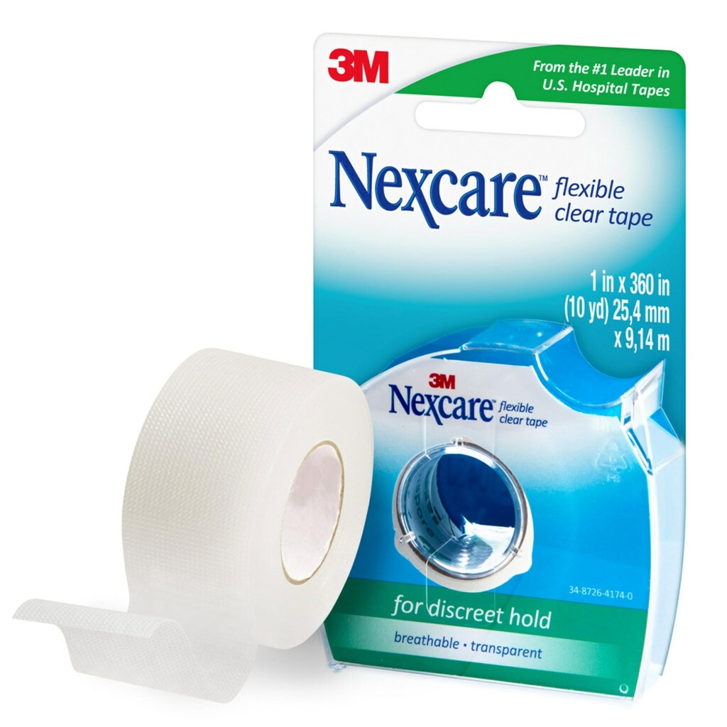 Nexcare Fleksibel Clear Tape, Vanntett gjennomsiktig medisinsk tape, sikre kjoler og Catheter Tubing - 1 I x 10 Yds, 1 Roll av Tape