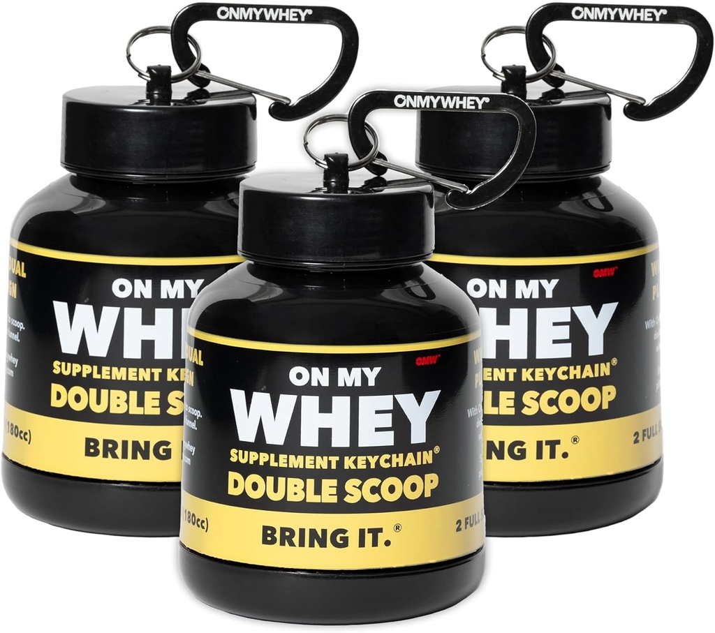 ONMYWHEY Protein Powder Container å gå - Reise vannflaske Funnel for blandinger, Bærbare Pre Trening Supplement Containers & Dispenser Funnels, Mini Preworkout Kosttilskudd Holder Keychain flasker