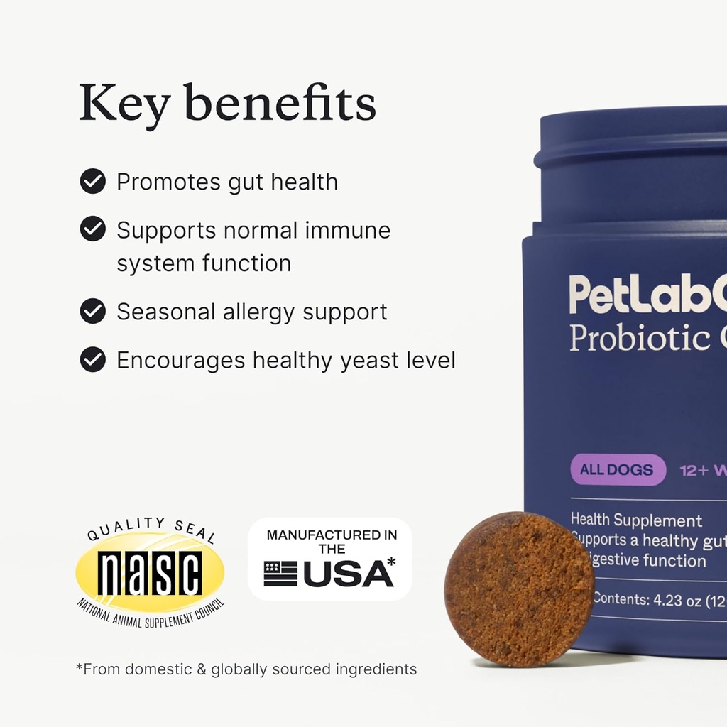 PetLab Co. - Gut & Ear Health Bundle: Probiotika for hunder, støtte Gut Health & Seasonal Allergier, & ørerensere for hunder, støtte Yeast & sunne ørekanaler - enkel å bruke Formler