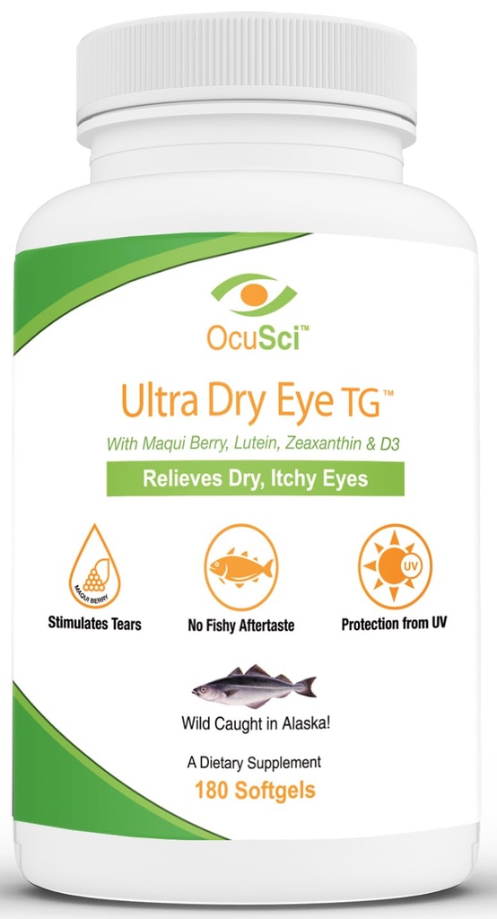 Formulert på å hjelpe lindre tørr, kløende øyne - 1700mg triglycerid Omega-3 + EPA & DHA, Lutein, Zeaxanthin, B12, D3-60 Serveringer (Ultra tørr øye, UDETG - 2 måneder)