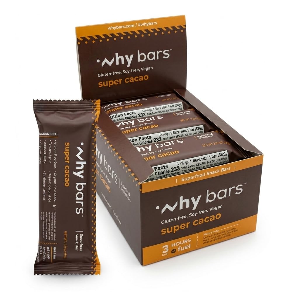 Protein Bars, Super Cacao, 2.04 Ounce Bars (Pack of 12 Protein Bars) - Protein Bar Supermat, Glutenfri, Ikke GMO, Økologisk, Vegansk, Simple ingredienser