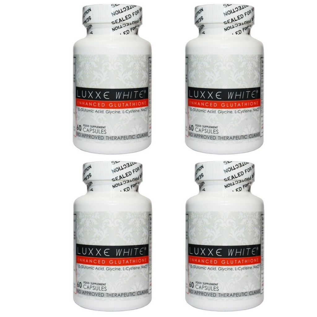 4 flasker 60 Caps Luxxe Hvit Enhanced Glutathione - Effektiv hudbleking Supplement