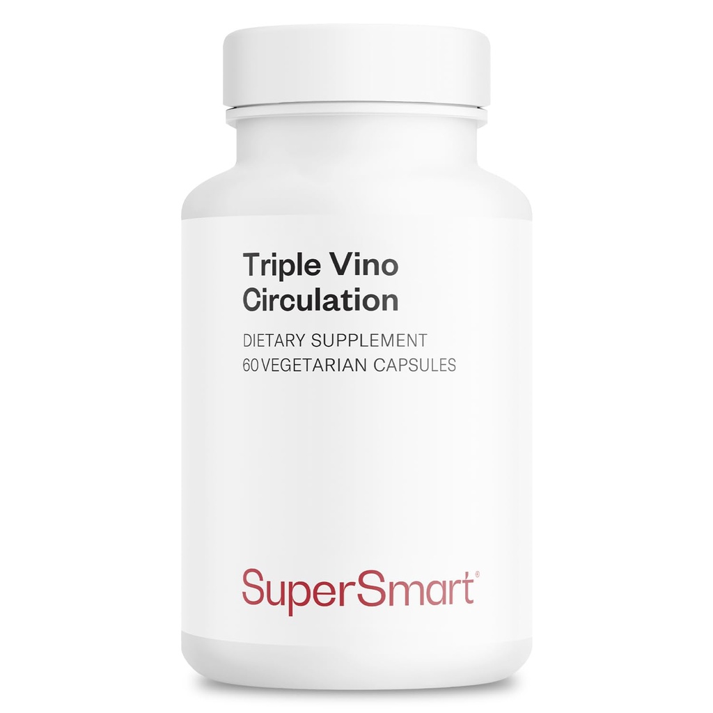 Supersmart - Trippel Vino sirkulasjon (høy potens) - 3-i-1 formel - rødvinsbladekstrakt - med kornfrø og marc | Vegansk & glutenfri - 60 Vegkapsler