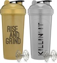 [2 Pack] 28 Ounce Proten Shaker flasker med blander Agitatorer med Motivasjons sitater | Perfekt til blanding av protein, pre-arbeid, og grønne drikker | BPA Gratis og oppvaskmaskin Safe |Gold & Silver