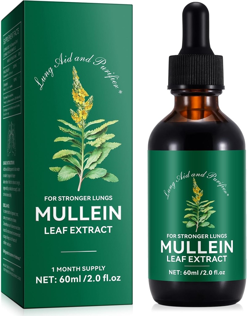 Generic Mullein Leaf Extract - Lung Aid & Purifier - Respiratorisk støtte & Gentle Lung Cleanse - sunn puste - naturlig og trygt - rask absorpsjon - vegetarisk - 60ml, 1 måneds forsyning