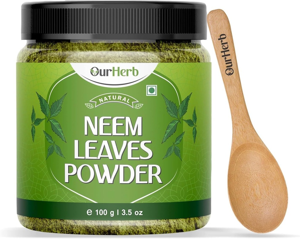 Neem etterlater pulver naturlig løsning for Pimple-fri klar hud og silkehår, ideell for ansiktspakker, hårpleie og grisestøtte med trespoon - 100g | 3,5 Oz