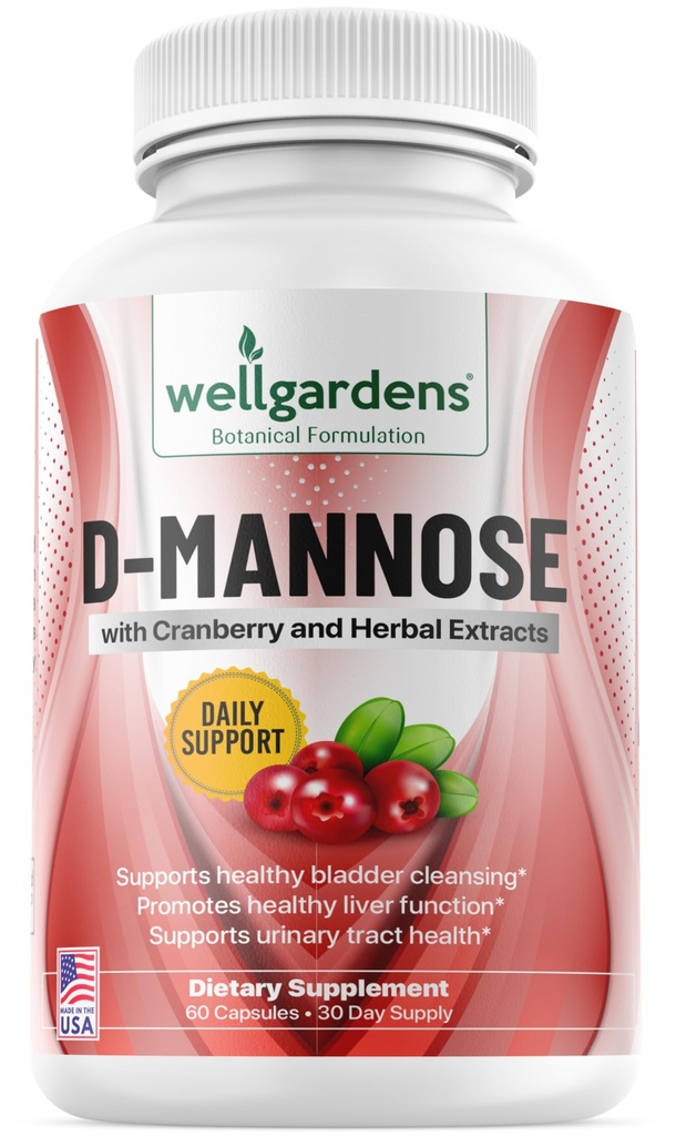 100% ren D-Mannose med Cranberry Extract - hjelper med å rense urenheter, naturlig urinveistraktasje helse, lever og bladder støtte kapsler, ikke-GMO