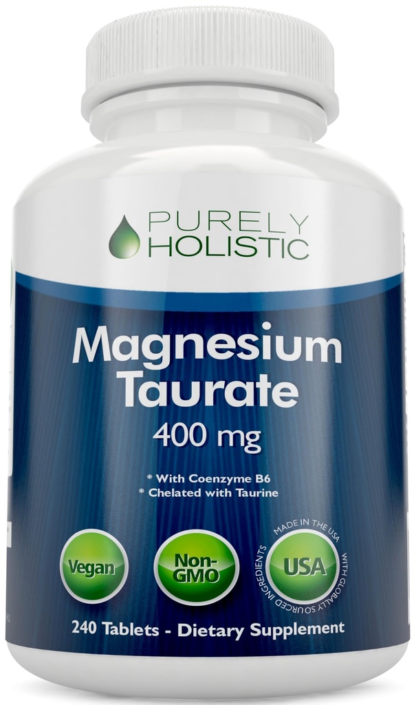 Magnesium Taurate 400mg Tabletter - Chelated Magnesium med Taurin og Coenzym B6 - høy absorpsjonskompleks for kardiovaskulær helse, muskel- og nervefunksjon - 240 Vegantabletter