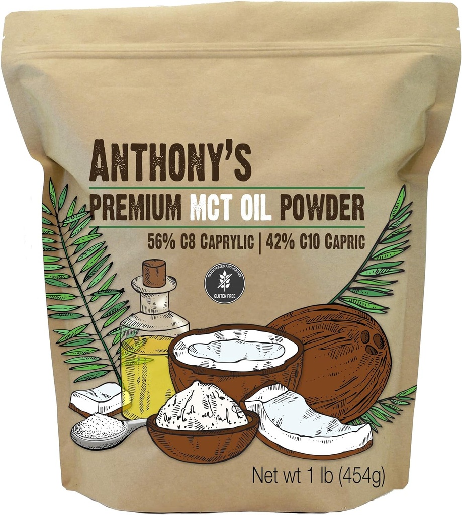 Anthony's Premium MCT Oljepulver 56% C8 Caprylic, 42% C10 Capric, 1 lb, Glutenfri, Ikke GMO, Keto Vennlig