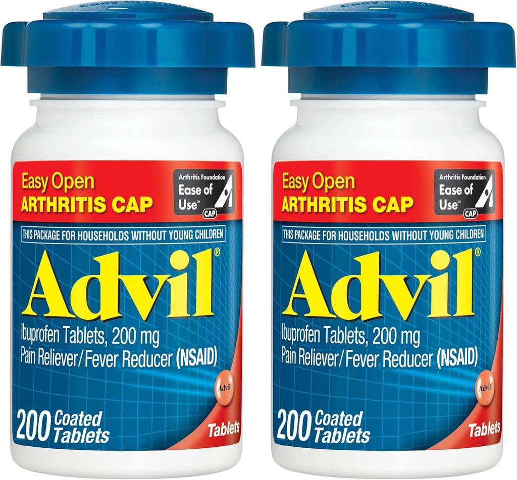 Advil Pain Relief and Fever Reduser, Smerte lindring medisin med Ibuprofen 200 mg for leddsmerter, muskelsmerter og mindre ledgikt smerte lindring - 200 belagte tabletter med lett åpen arthritis Cap