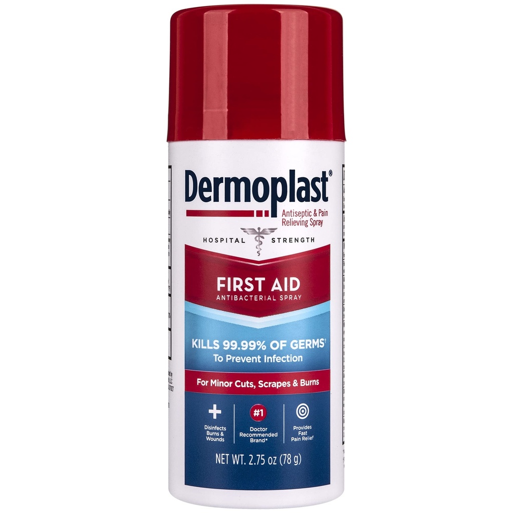 Dermoplast First Aid Spray, Analgesisk og antiseptisk Spray for mindre kutt, Scrapes og Burns, 2.75 Ounce (Packing May Vary)