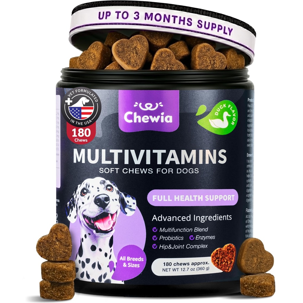 Hundevitaminer 15 i 1 - Hunde Multivitamin Chews med MSM for Hip & Joint Health - Hundetilskudd for kløende hud lindring - Multivitamin for hunder Immunstøtte med enzymer - Hud & Coat, Mobility Support