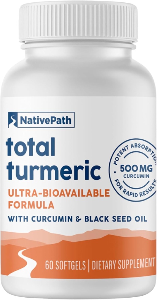 NativePath Turmeric Curcumin med svart frøolje - Avansert Antioksidant og felles støtte Supplement - Premium Turmeric Softgels med forbedret høy absorpsjon, ikke-GMO & Glutenfri, 60 Softgels
