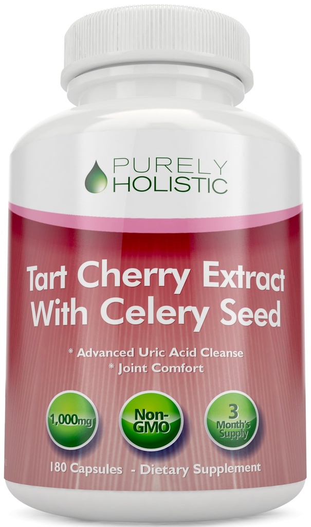 Tart Cherry Extract Kapsler 1000 mg - 180 Kapsler, 3 måneders forsyning - Blande med Tart Cherry og Celery Seed Powder