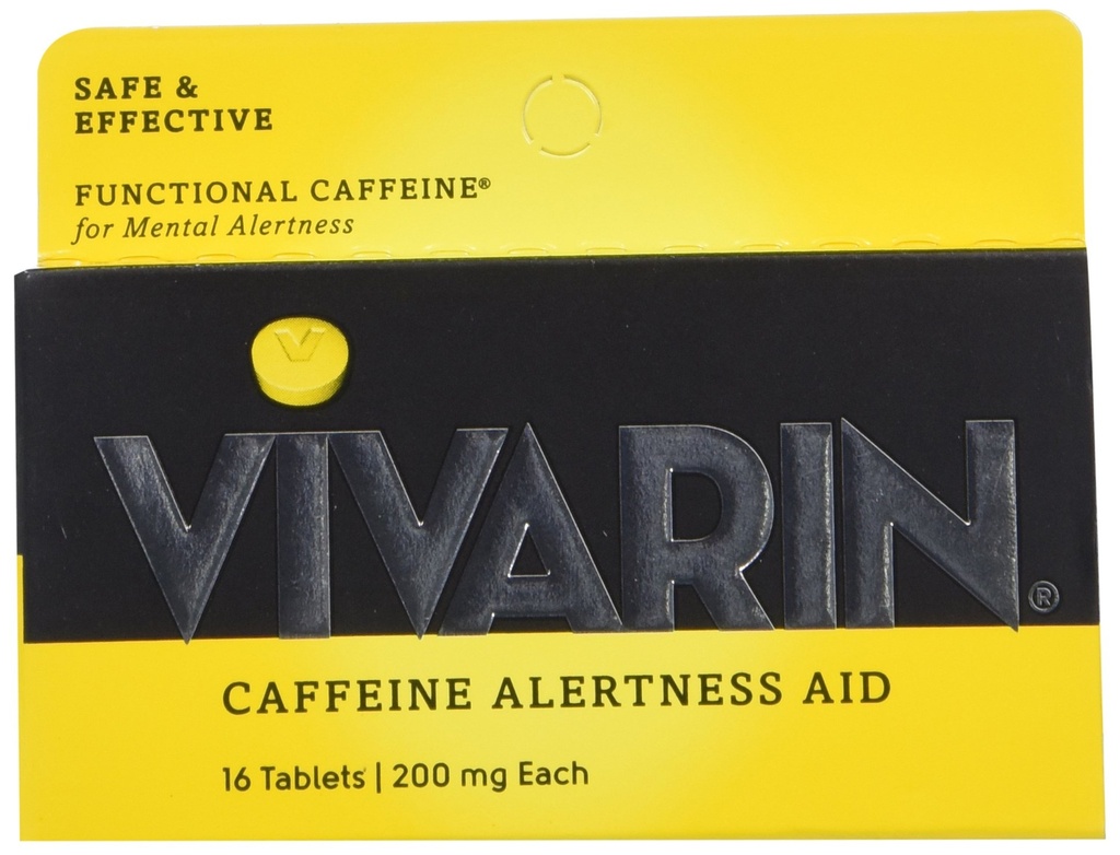 Vivarin, Koffeinpiller, 200 mg koffein i hver tablett, trygt og effektivt hjelper deg å holde deg våken, varslingshjelp, energitilskudd, 16 tabletter - 3 pakke