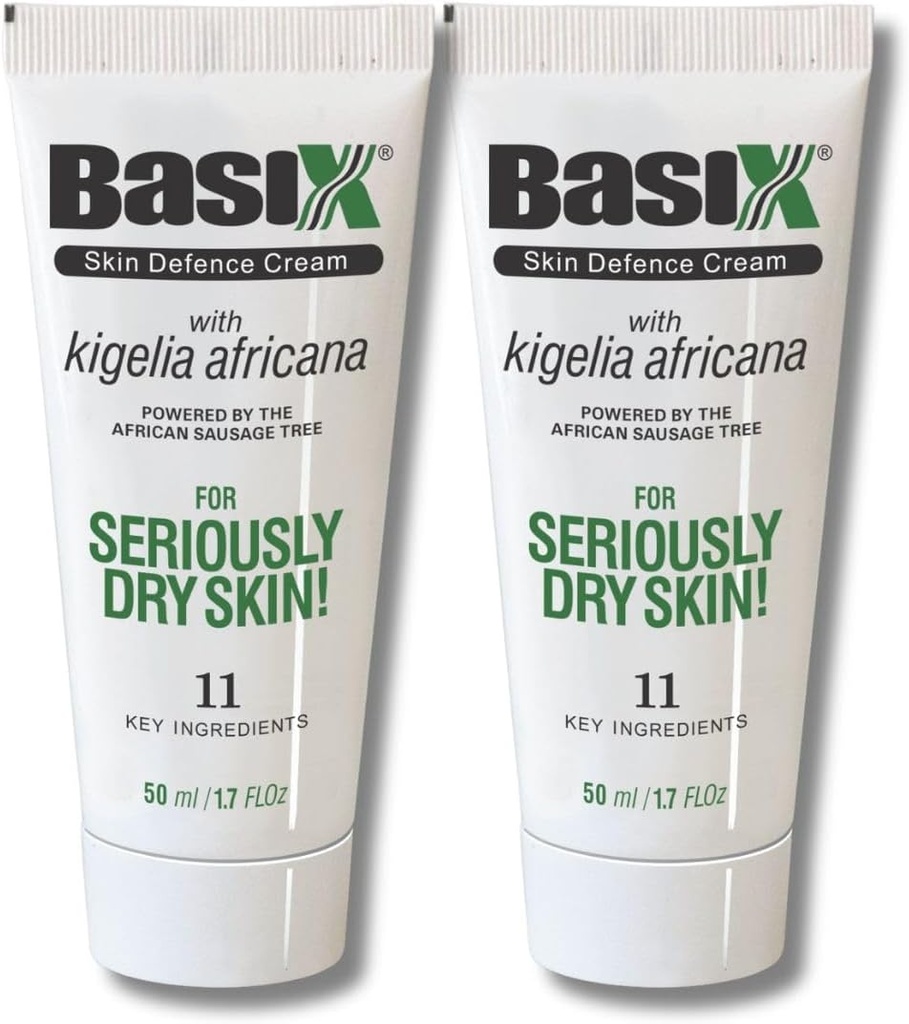 Basix Hud Forsvar Reparasjon Krem (Twin Pack) Kigelia Afrikansk Sausage Tre Sootes Eczema Psoriasis Dermatitis Acne Naturlige ingredienser for tørr kløende hud Lemon Ginger Plum Rosemary Vitamin E Rose Aloe