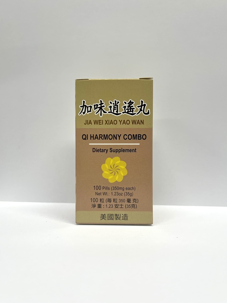 Qi Harmony Combo - Jia Wei Xiao Yao Wan Herbal Supplement hjelper for irritabelitet, tretthet, unormal sviting 350 mg 100 piller laget i USA