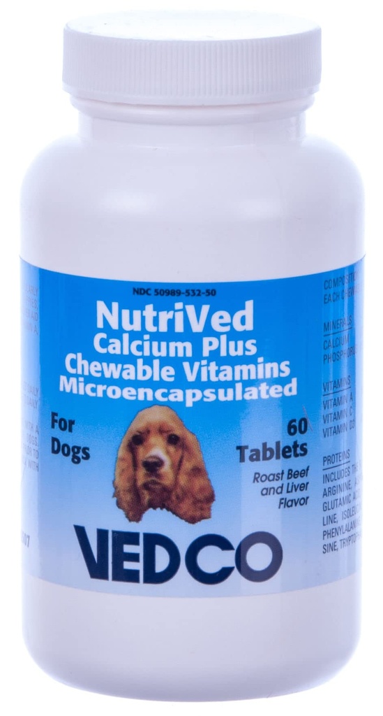 Nutrived kalsium Plus Chewable vitaminer for hunder - 60 tabletter