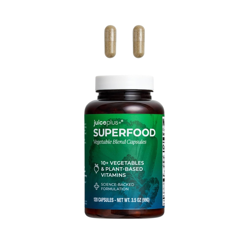 Juice Plus+ Grønnsaksblanding: med Broccoli, Parsley, Tomat og mer - Plantebasert, Vegan, Glutenfri, Ikke-GMO, Kosher - for hjerte, immun, kognitiv og hudhelse - 1 flaske (60 Services)