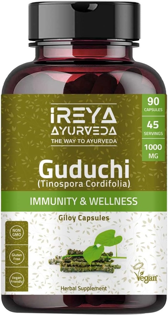 Guduchi Capsules styrke immunismen og fremmer celleforsvar, vitalitet og tilbakeførelse av urt for dialyse (90 kapsler)