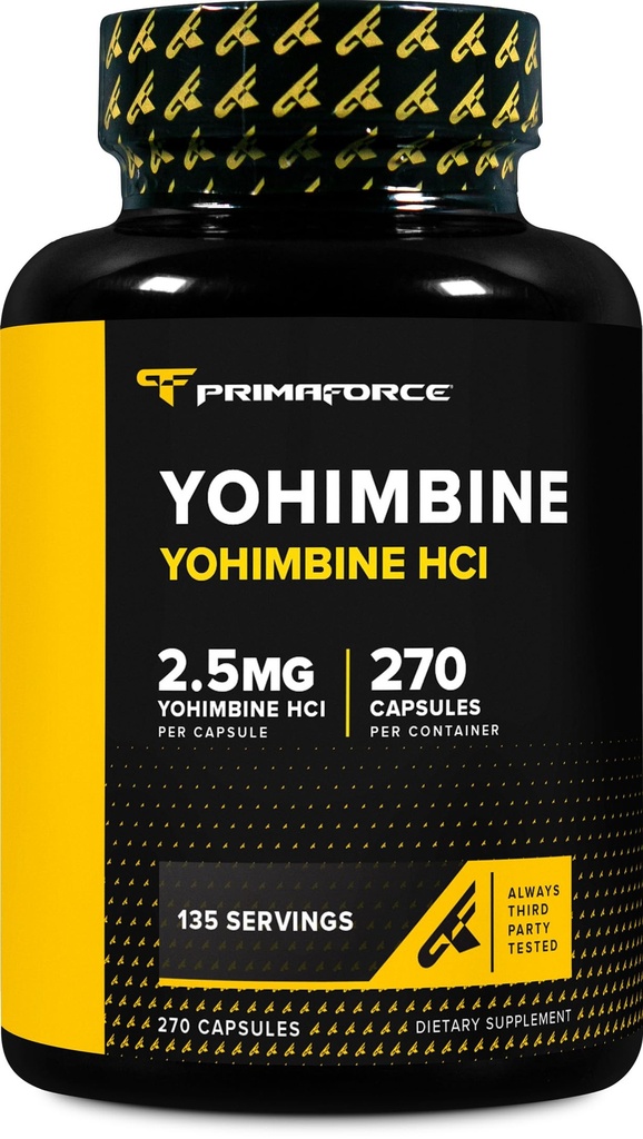 PrimaForce Yohimbine HCl 2.5 mg, 270 kapsler - Premium Supplement, Øker ytelse, Zero Fillers, Ikke-GMO og Glutenfri