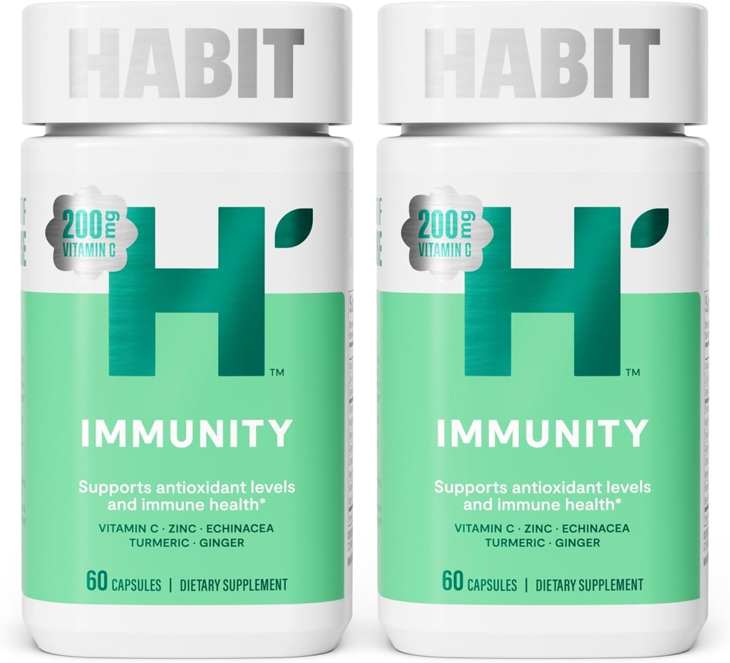 Habit immunitet Supplement 2 Pack (120 Kapsler) - Ny look, Echinacea, Elderbær, Turmeric, sink blanding for å støtte immun helse og antioksidant nivå, vegan, ikke-GMO