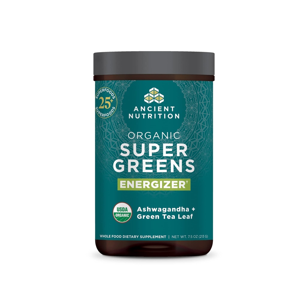 Gamle ernæringsorganiske SuperGreens Energizer pulver med probiotika og B12, laget av ekte frukter, grønnsaker og urter, for digestiv, avgiftsgivende og energi støtte, 25 serveringer