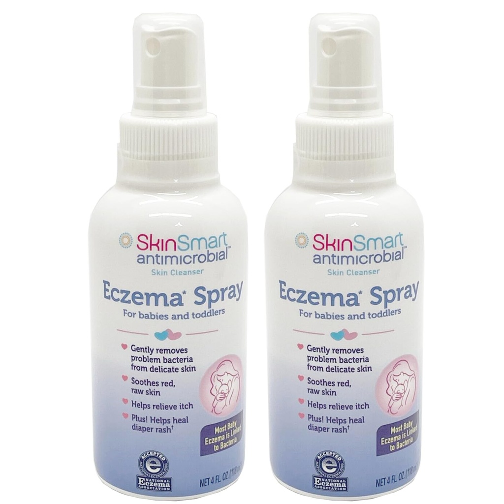 SkinSmart Eczema Spray for babyer og toddlers, fjerner bakterier så huden kan helbrede, 4 Ounce Spray (Pack of 2) trygt for delikat og rå hud