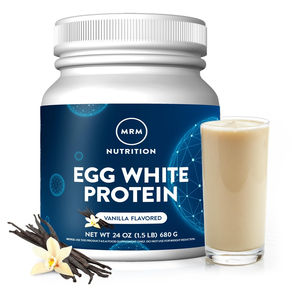MRM Nutrition Egg Hvitt Protein | Vanilla Flavored | 23g fettfritt protein | med digestive enzymer | Høyeste biologiske verdi | klinisk testet | 20 Serveringer