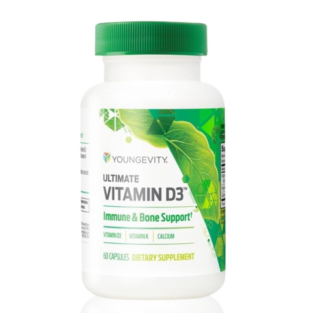 Youngevity Ultimate Vitamin D3 5000 IE med K2 – høy potens Vitamin D3, vitamin K2 og kalsium Supplement for immunstøtte, beintetthet og hjertehelse – 60 kapsler