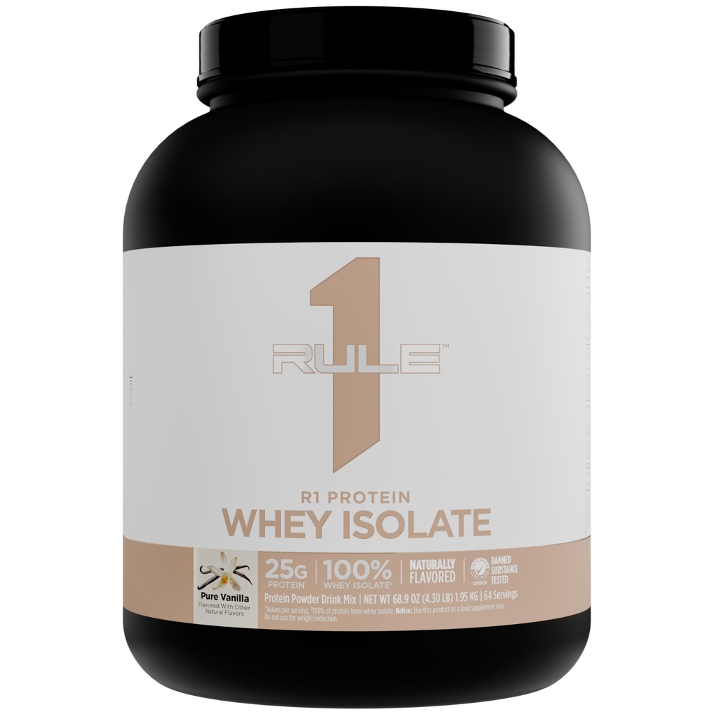 Regel 1 Naturlig Flavored R1 Protein Whey Isolate - Ren formel med 25g Protein & 6g BCAA Eksklusivt Isolert & Hydrolysert kilder for utvinning av trening (4,3 pounds*, ren vanilla)