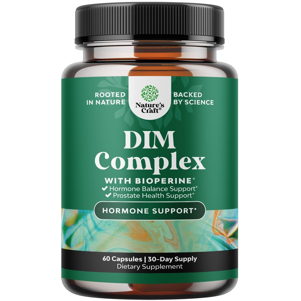 Pure DIM Supplement for menn med bioperin - DIM Estrogen Blocker for menn for hormonbalanse og prostata Helse - Diindolmetan Testosteron Complex med Broccoli Blomster - 60 kapsler