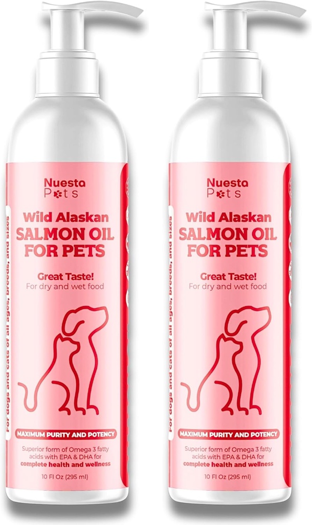 Kjæledyr 2-Pack Wild Alaskan lakseolje blanding for hunder og katter | Omega-3 Boost & Shed Forsvar | Forbedrer Coat & Skin, Allergy & Dandruff Relief | Coat støtte og behandling - 20 Fl Oz Totalt