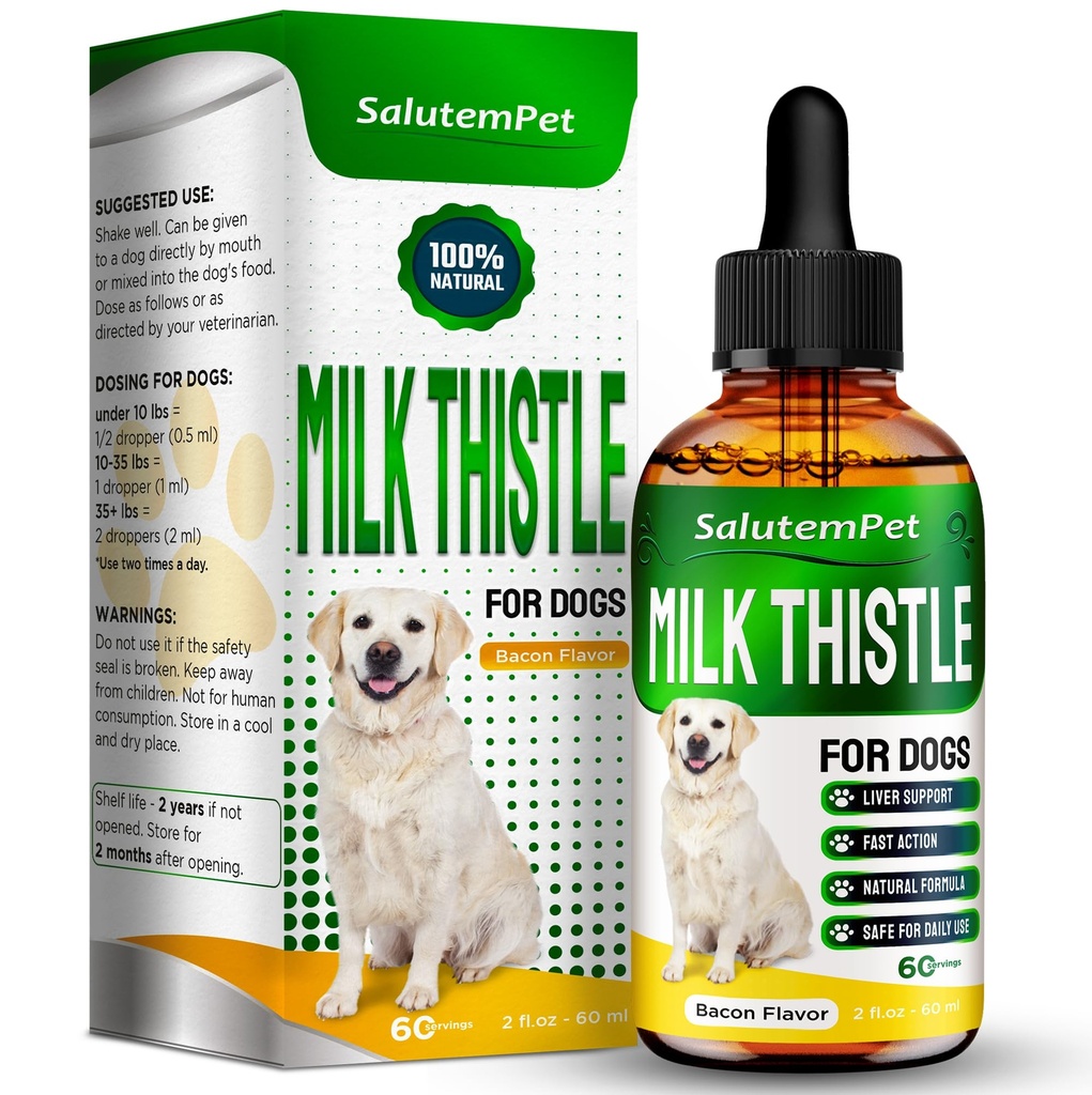 Melke Thistle for hunder | Hundelever Supplement for alle aldre og avler | Her er bare herbal sammensetning | + Attraktiv og Super Yummy Bacon Flavor | 2 Oz
