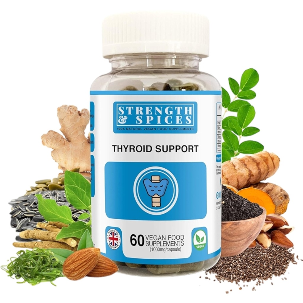 Styrke og krydder - Thyroid Support, Iodine Supplement med Maca Root, Sea Kelp, Brasil Nuts og Ashwagandha, 60 kapsler