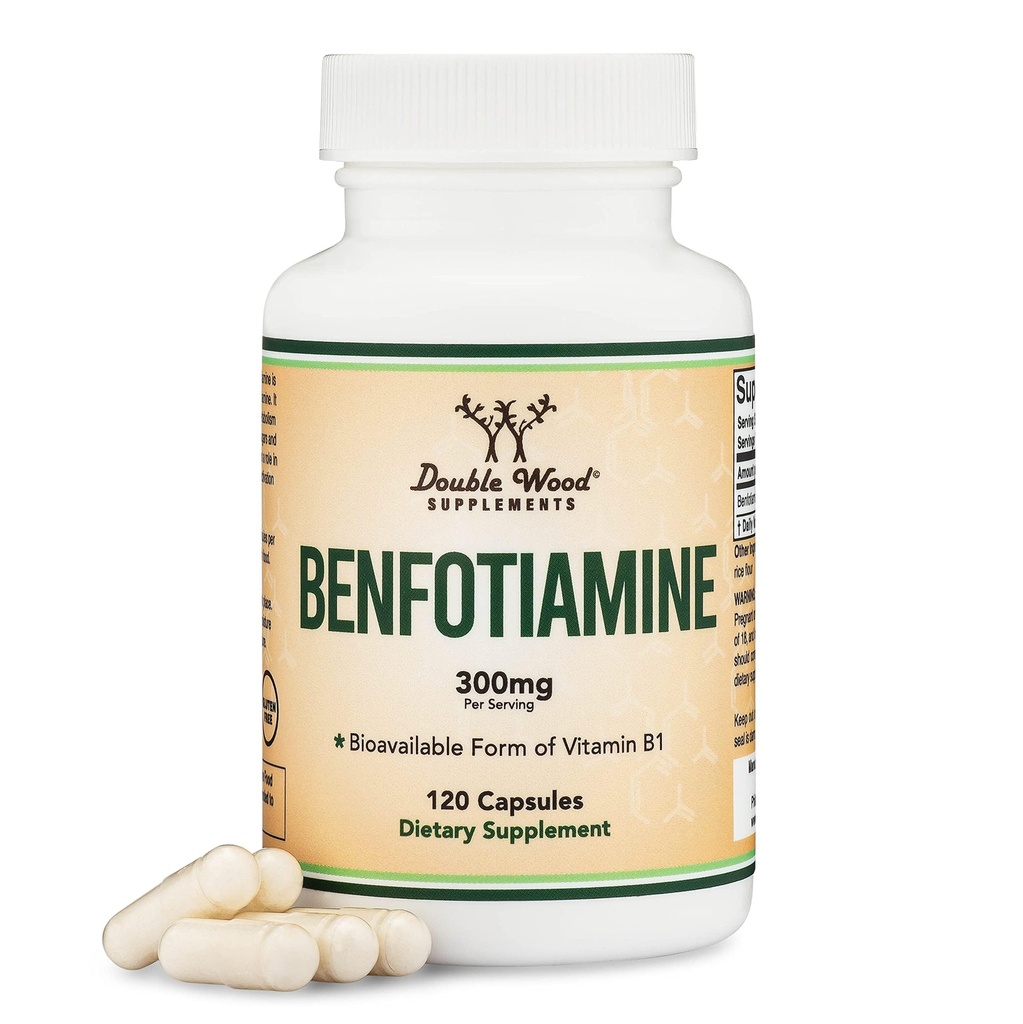 Benfotiamin 300mg Servings (Tredje part testet, 120 kapsler, 150mg per cap) Ikke-GMO, å øke Thiamine B1 nivåer (Mer absorberbar enn Thiamin, fettløselig) ved dobbel tre