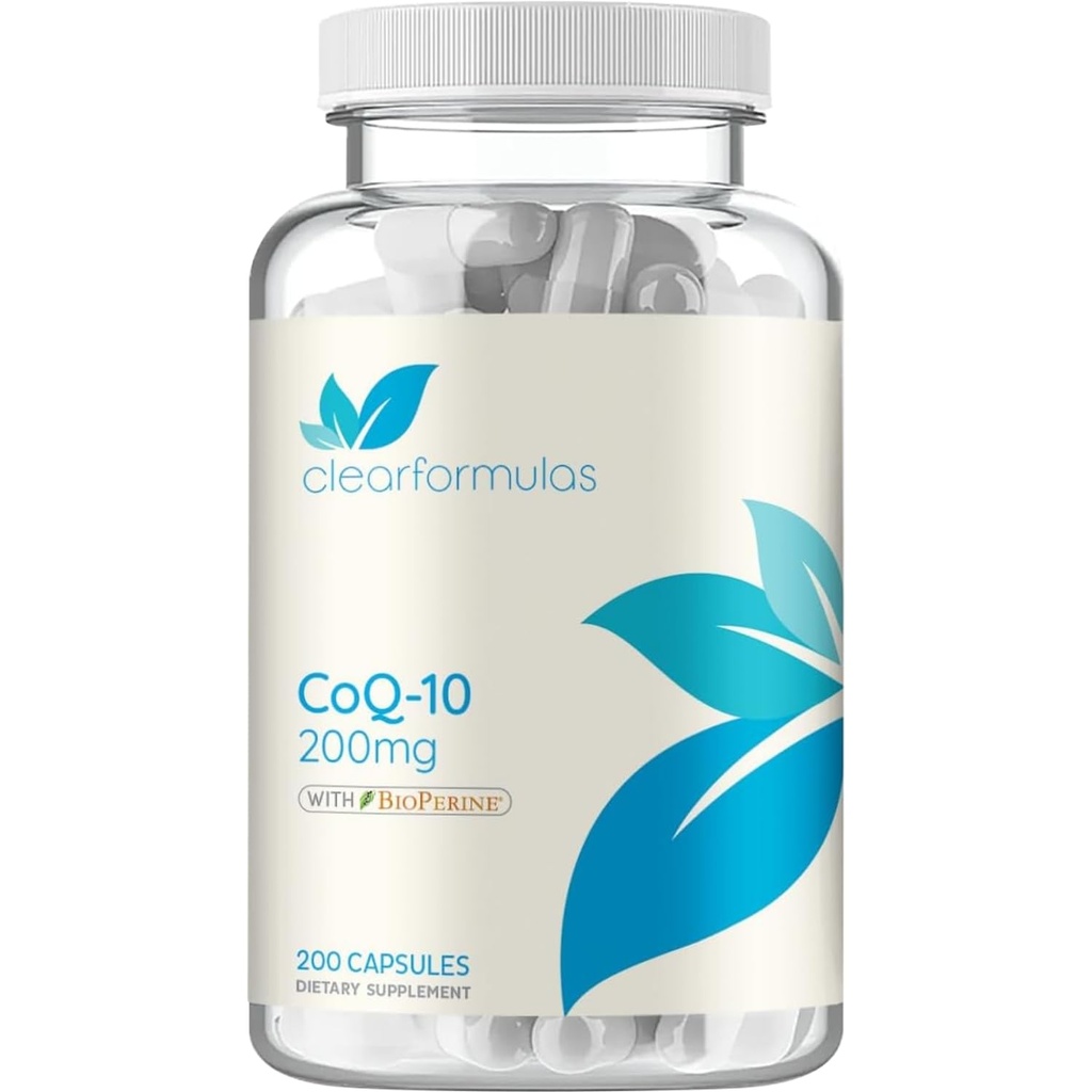 CoQ10 200mg med BioPerine - Forbedret absorpsjon Coenzyme Q10 200mg Potent Antioksidant for hjerte energi og aldring støtte - høy stabilitet CoQ10 Ubiquinone Caps - laget i en cGMP US Lab (200 Services)