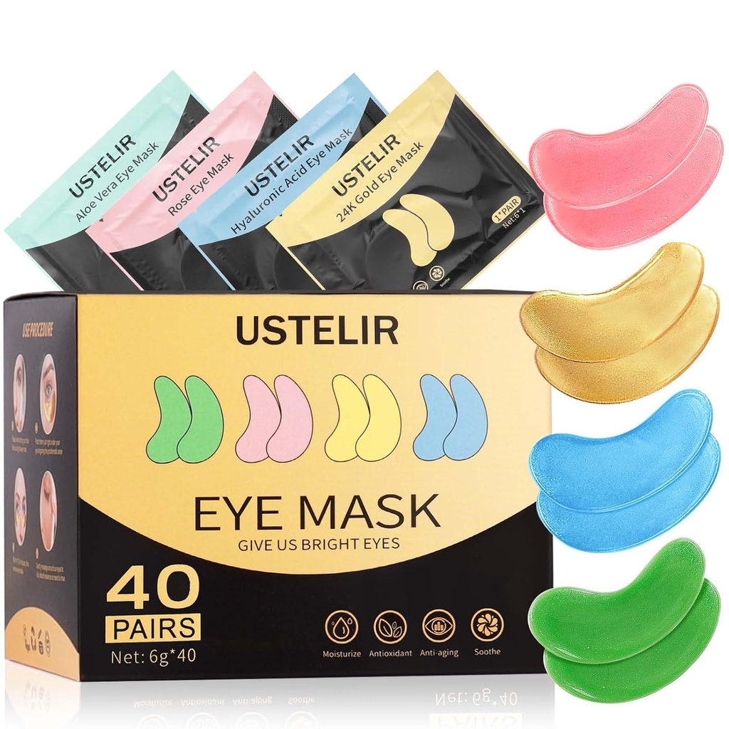 Under Øye Patches, 40 Par Øyemaske for mørke sirkler, Puffy Øyeposer, Underøynevesker,Eye Maske Patches med 24K gull, Hyaluronsyre,Rose & Aloe Vera, Øyebehandling Hudpleie for menn og kvinner Gave