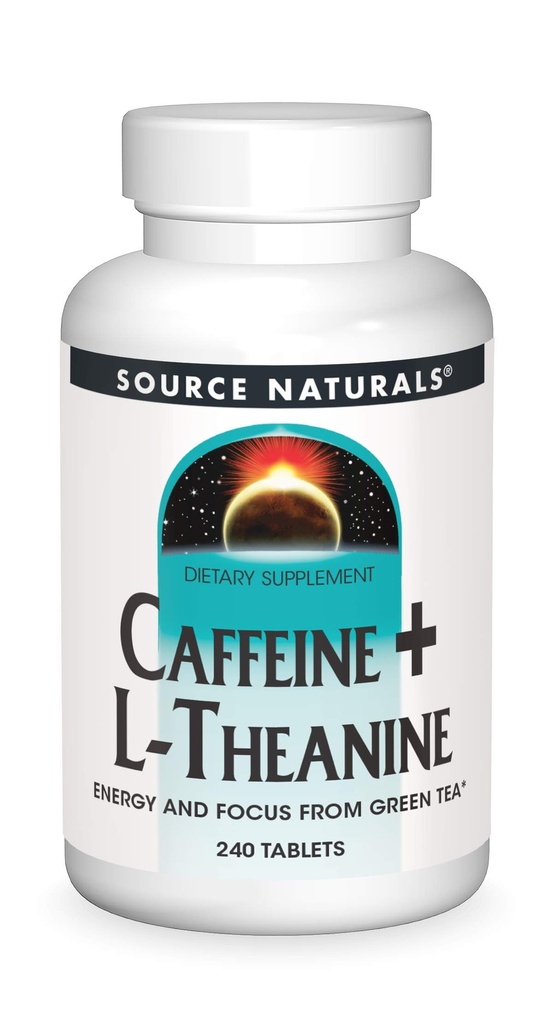 Kilde Naturals Koffein + L-Theanin, Energi og Focus Støtte fra Grønn Te* - 240 Tabletter