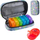 Serfeymi ukentlig reise piller Organizer 2 ganger om dagen PM oppgradert Rainbow Pill Box 7 dag med bærbare glidelås PU skinn piller tilfelle, medisinorganisator for piller, vitaminer, fiskeoljer - blomster 02