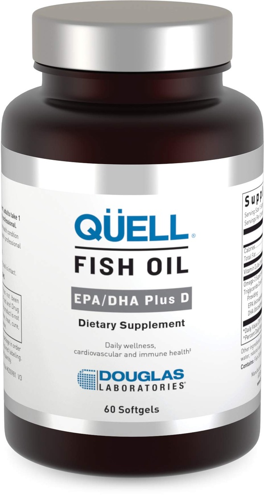 Douglas Laboratories Quell Fish Oil EPA/DHA Plus D | 3:2 Forholdet mellom EPA og DHA Essential Omega 3 fettsyrer Plus 1000 I.U. av vitamin D3* | 60 Softgels